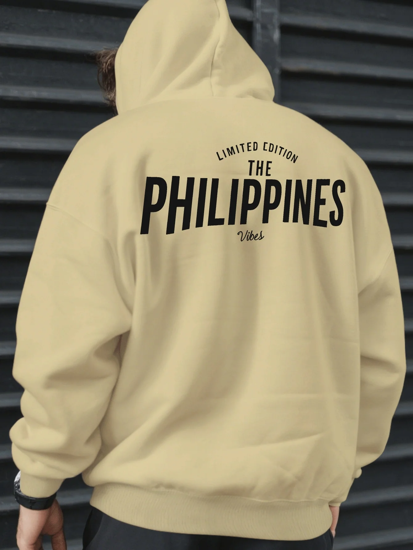 Fall/Winter Men's Philippine Trend Pattern Hooded Sweatshirt with Arc-shaped Letter Back Print for Casual Streetwear
