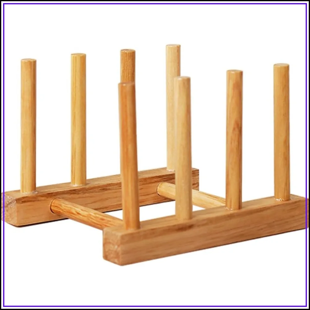 Bamboo Dish Rack, Pot Lid & Plate Organizer for Kitchen Cabinets, Bottle Drying Holder