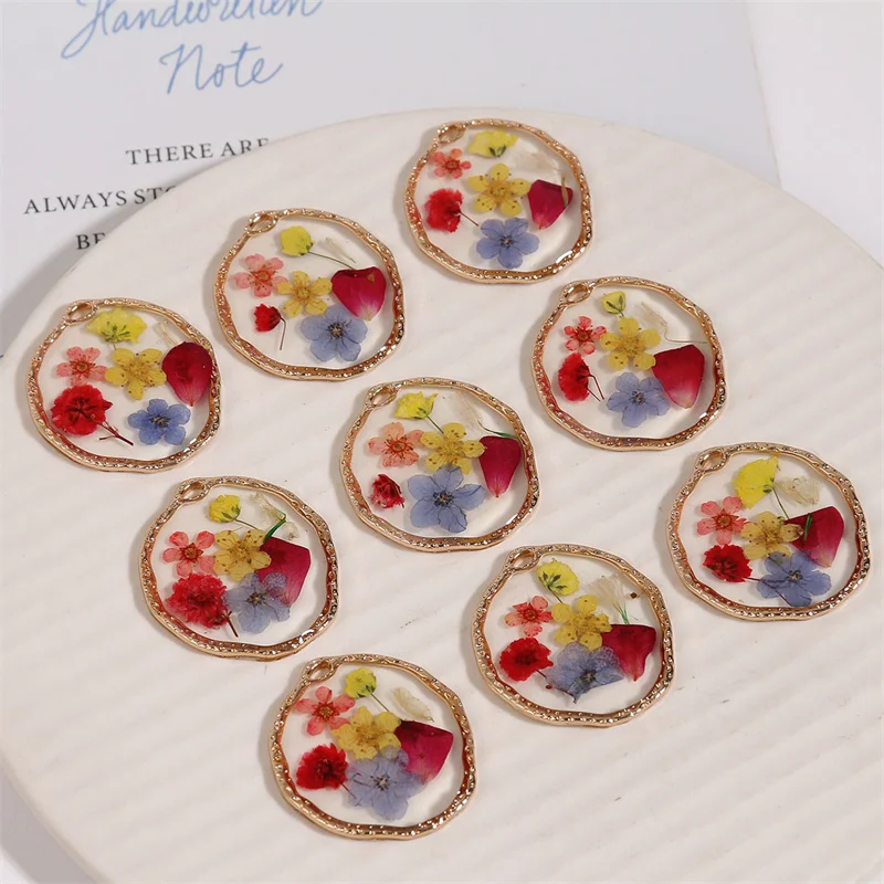 Livraison gratuite 20 pcs/lot couleur naturelle fleur séchée noyau géométrie forme alliage flottant médaillon charme bijoux à bricoler soi-même accessoire de vêtement