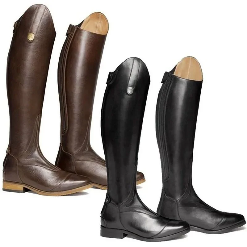 Botas altas de couro para mulheres, sapato para cavaleiro do joelho, bootcut longo equestre, eixo largo, equitação, traje medieval