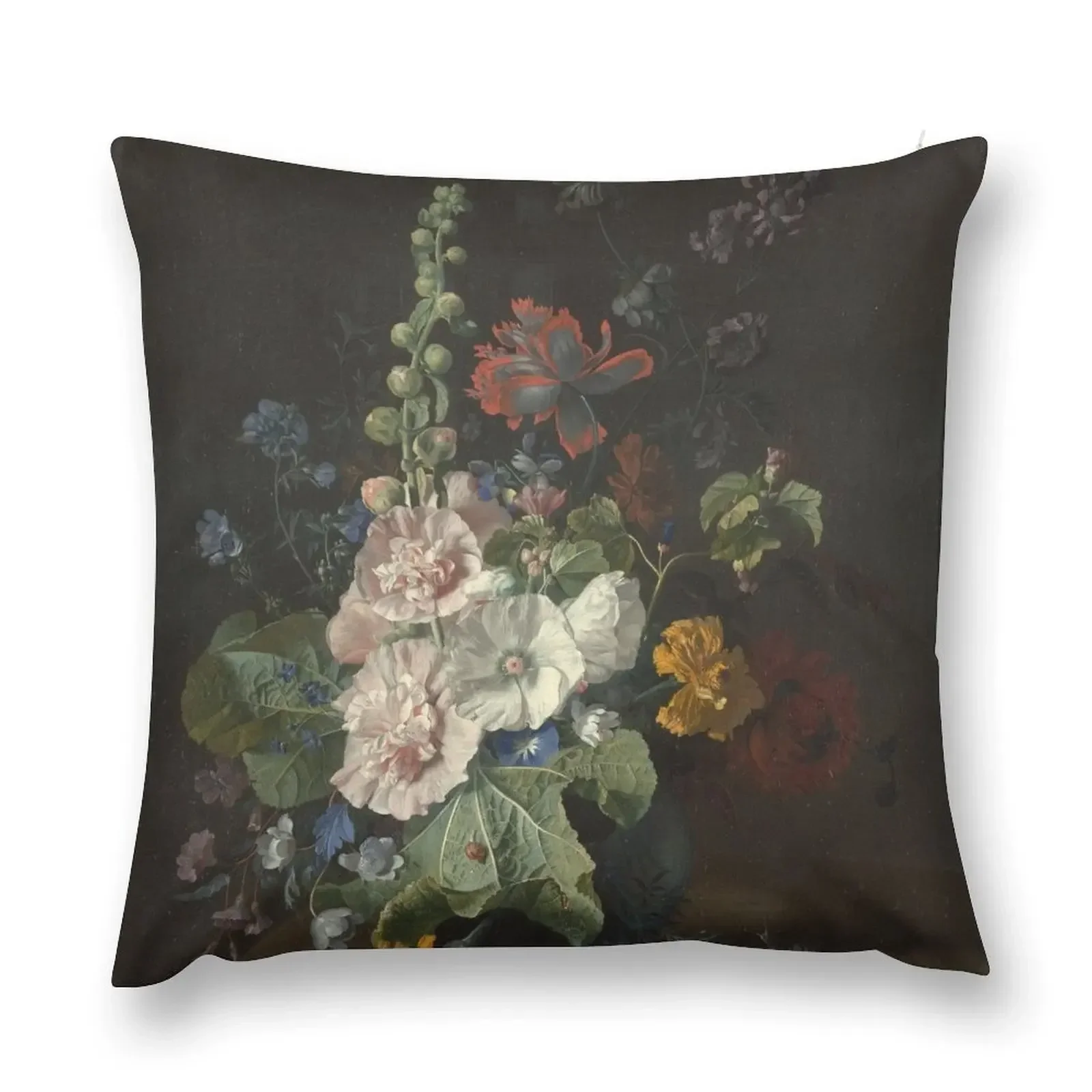 Jan Van Huysum - Hollyhocks And Other Flowers In A Vase Throw Pillow Luxury Pillow Cover Christmas Pillow Covers