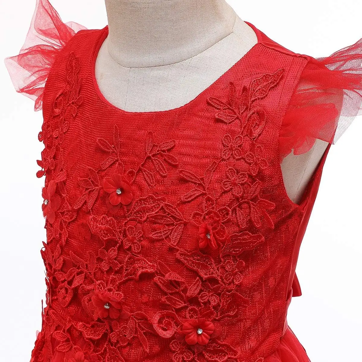 Vestido de dama de honra de menina de flor, vestido de comunhão de princesa de festa de aniversário de bola de celebração de renda vintage, vestido de dança boêmio de flor