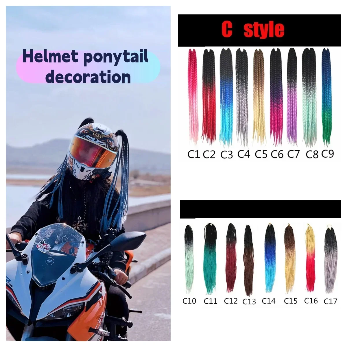 Motorcycle Helmet Ponytail Decoration, Hand Woven Dirty Braid, Rock Punk Style DIY Helmet Decoration Suitable for LS2/MT/ORZ