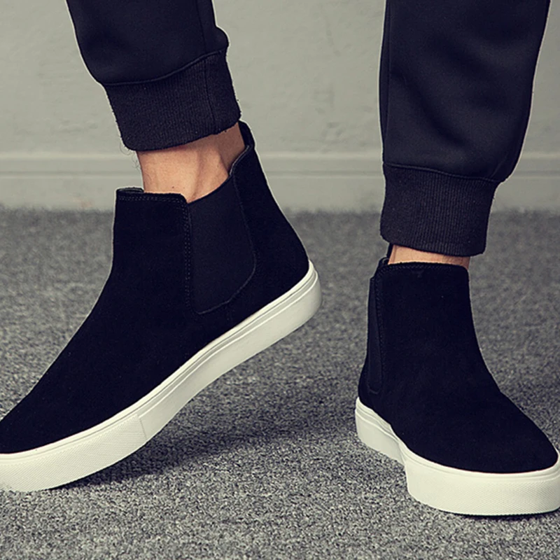 

Мужские повседневные осенне-зимние ботинки в британском стиле, черные модные туфли из коровьей замши, ковбойские ботинки на плоской подошве на платформе, ботильоны «Челси»