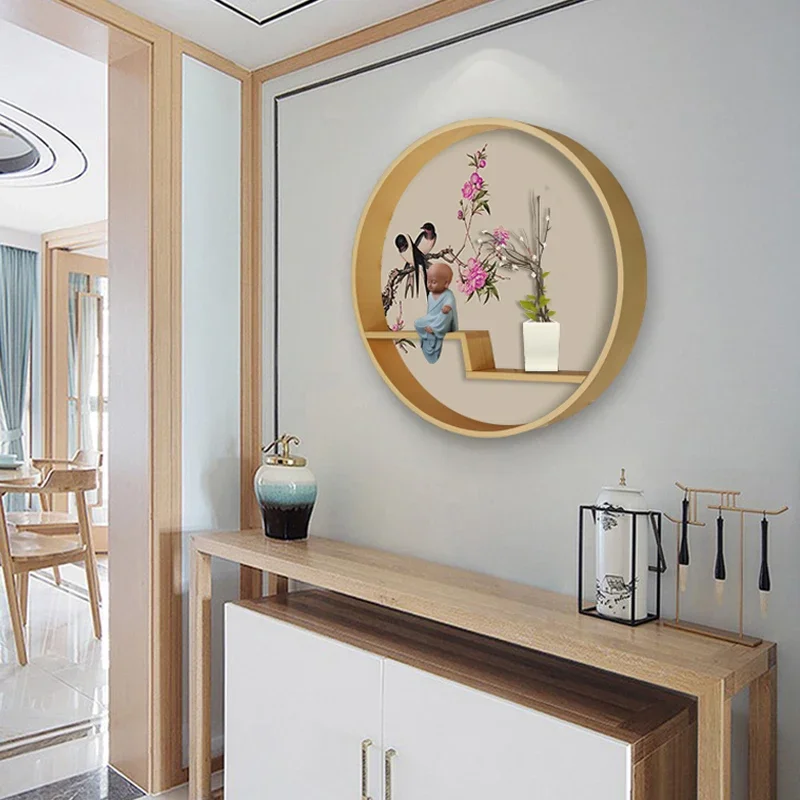 New Chinese Style Porch Circular Wall Shelves Corridor Creative  Shelf Tea House Setting Wall Hang A Picture Wall Shelf