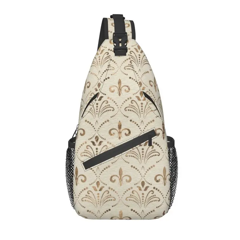 

Elegant Fleur-de-lis Pattern Sling Bag for Men Lily Floral Fleur De Lys Shoulder Crossbody Chest Backpack Travel Hiking Daypack