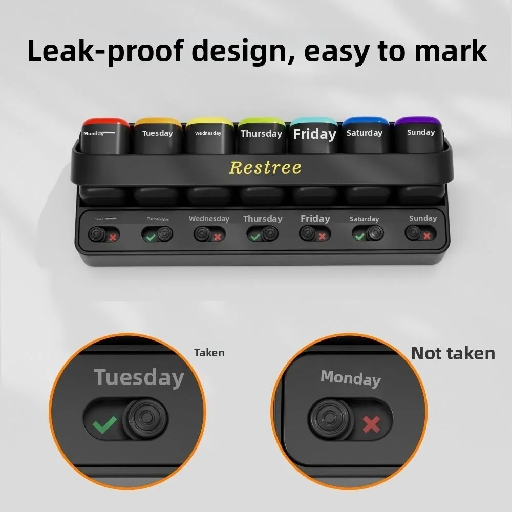 

Удобный съемный 7-дневный органайзер для таблеток, 7-сеточный ящик для хранения лекарств с недельной табличкой, влагостойкий герметичный ежедневный ящик для таблеток на открытом воздухе
