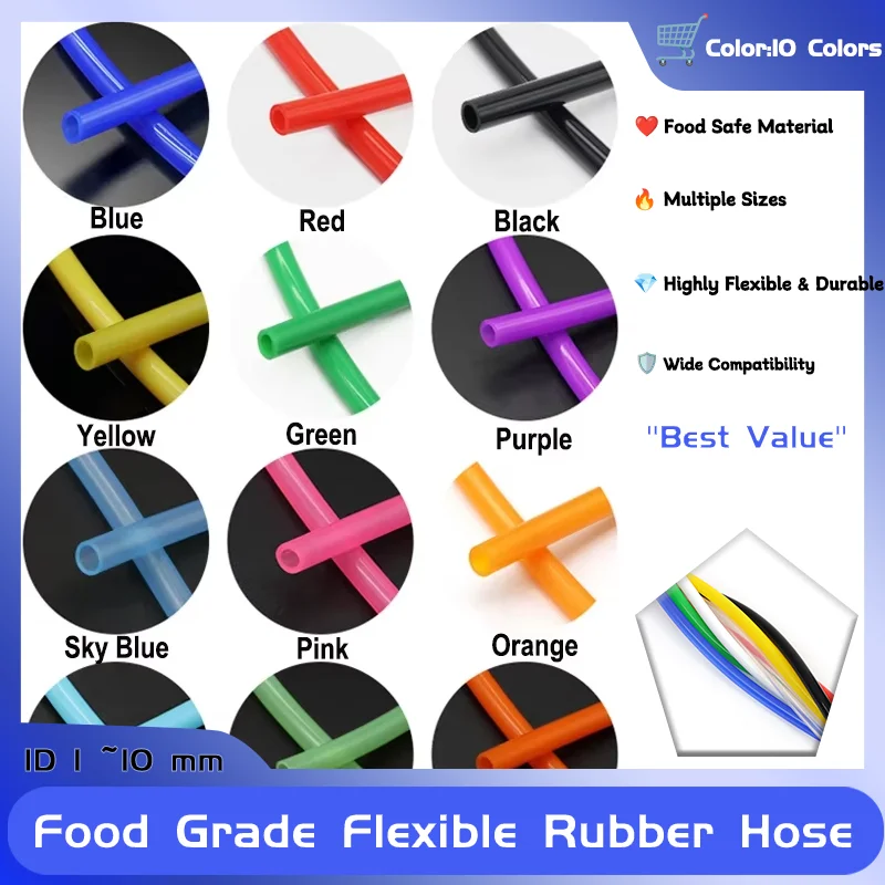 

Silicone Tube Flexible Rubber Hose Food Grade Soft Drink Pipe Water Connector Highly Flexible 1 Meter ID 1 2 3 4 5 6 7 8 9 10 Mm