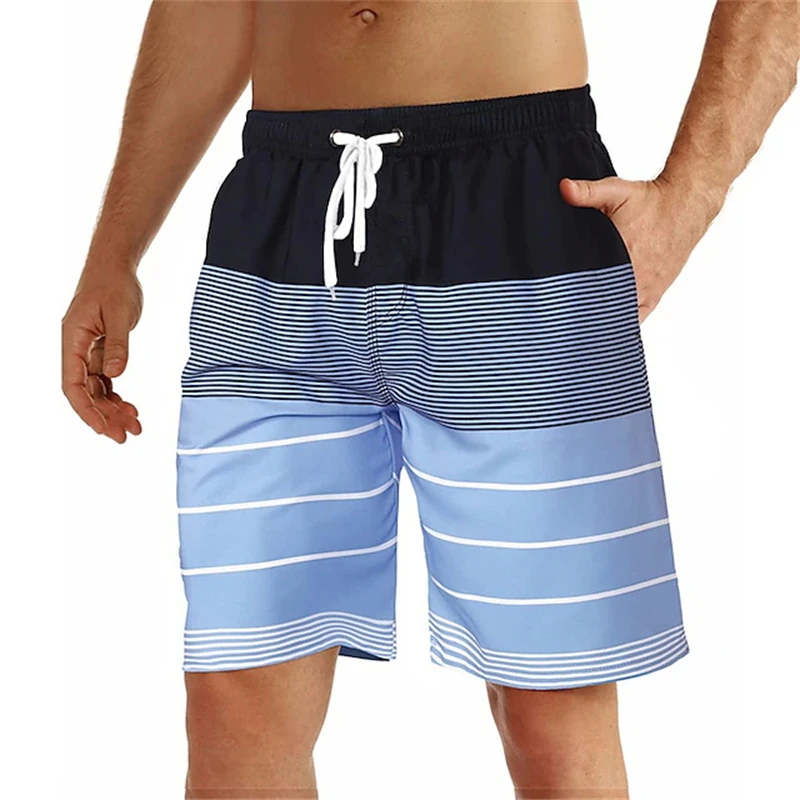 

Летние мужские шорты для плавания, мужские быстросохнущие плавки с 3D принтом в красочную полоску и графикой, повседневные гавайские шорты, повседневные спортивные шорты