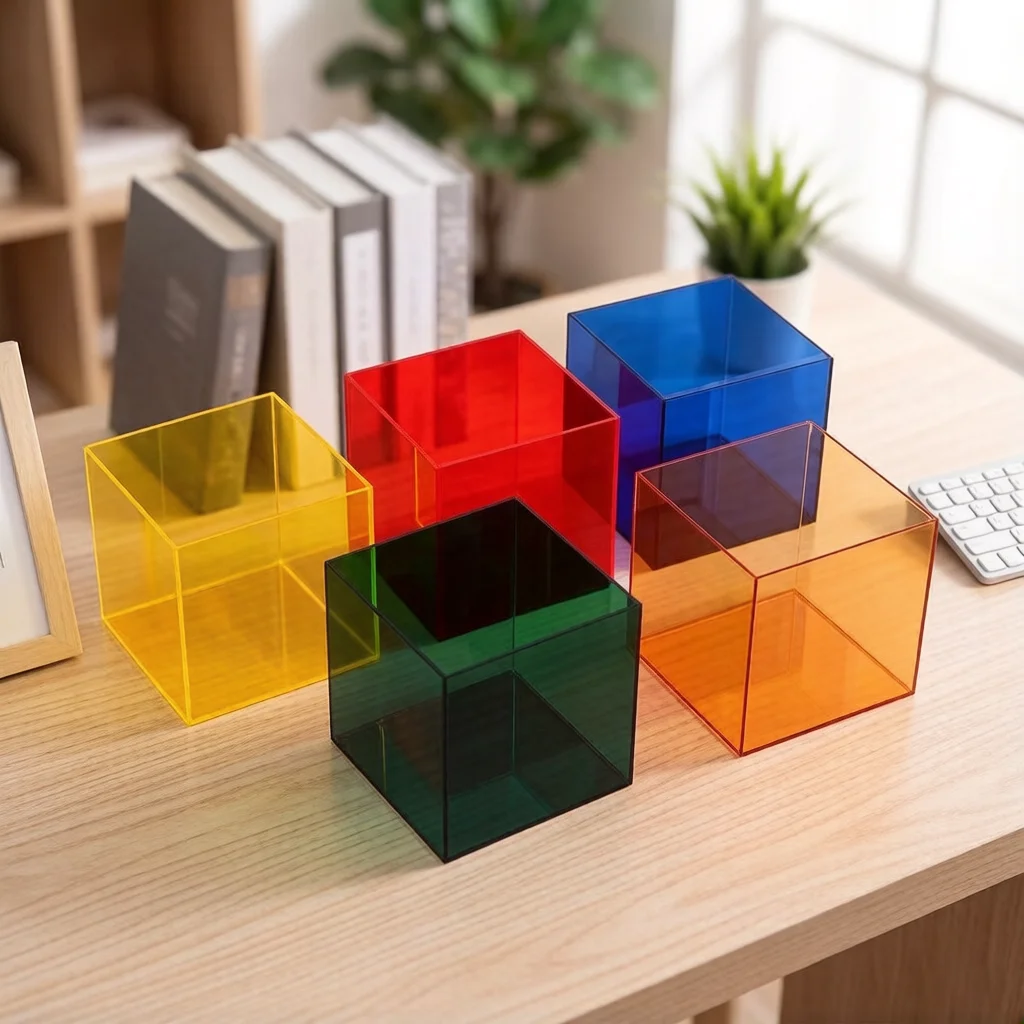 Customized Colorful 6x6cm Acrylic Cube Box Display Stand Rack for Cosmetics Jewelry Figures Toys Collectibles Display Riser Tray