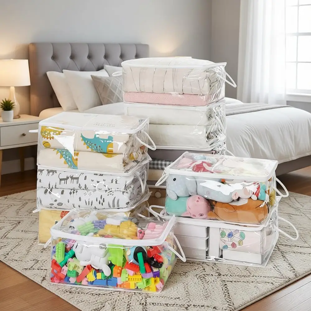 

Набор из 10 прозрачных сумок на молнии для хранения свитеров, постельного белья и организации пространства в шкафу - 15.7x11.8x7.9