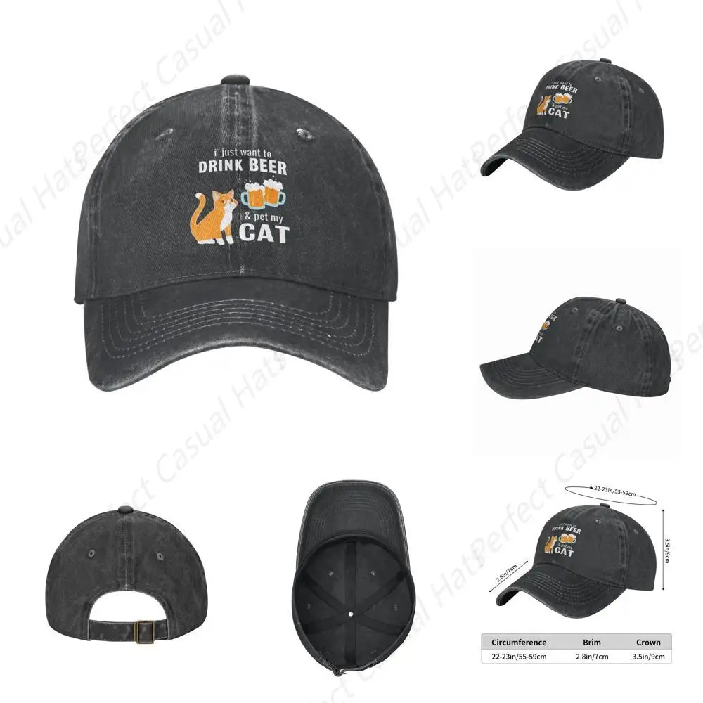 Gorra de gran venta, solo quiero beber cerveza y mascota mi gato, sombrero de vaquero con estampado divertido, visera de viaje para deportes al aire libre para hombres y mujeres