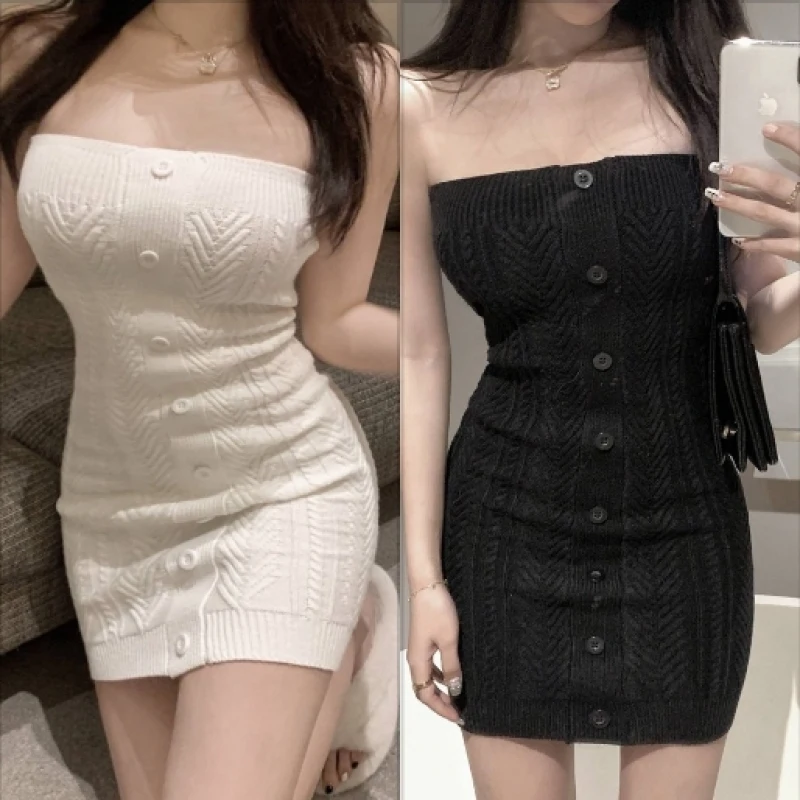 

Sexy Strapless Dress Women Spicy Girl Knitted Dress Slim Party Club Wrapped Bodycon Mini Dress