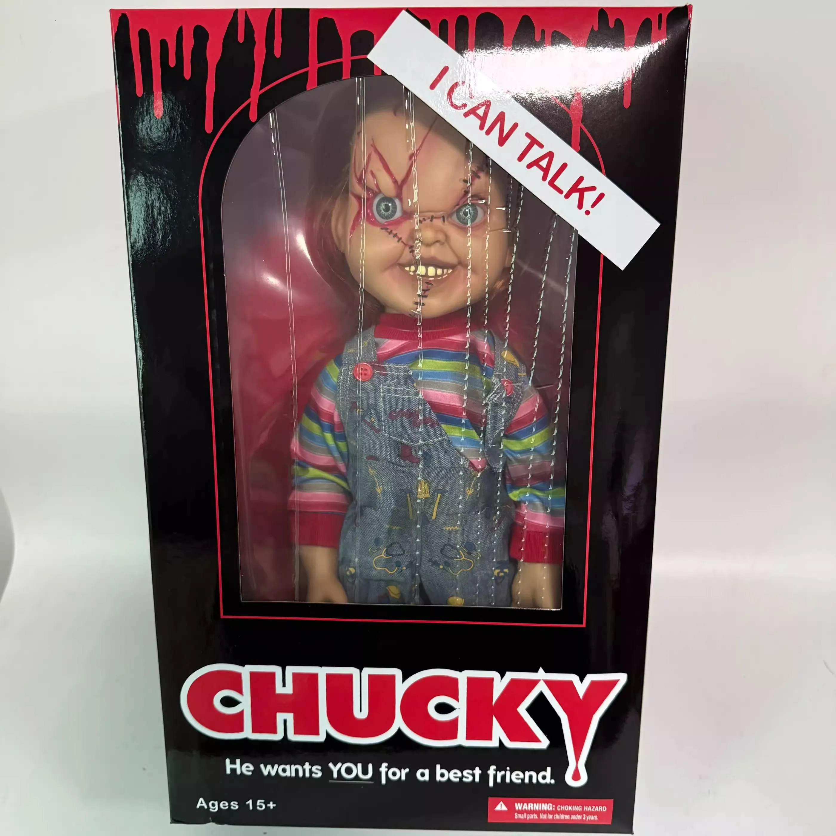 

Child's Play Chucky 15-Inch Doll - Cloth Outfit, Poseable, Talking Feature, Detailed Horror Action Figure Replica