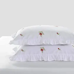 Embroidery Rose Flowers Pillowcase White Beige Pink Cotton Pillow Cover Protector Bedding Home Decoration 48X74cm Pillow Sham
