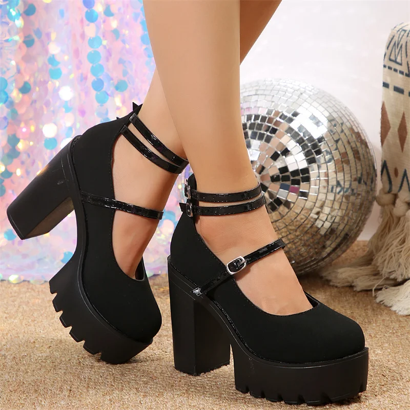 Pink Chunky Heeled Ankle Strap Pumps Sweet Platform Square Heel Woman High Heels Pumps Platform Shoes 2024 Spring Woman Shoes