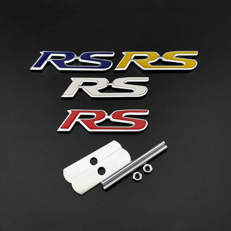 3D Metal RS Logo Letters Car Front Grill Trunk Emblem Badge For Honda FIT Jazz Civic HRV Jade Sport RS Sticker Acceessories