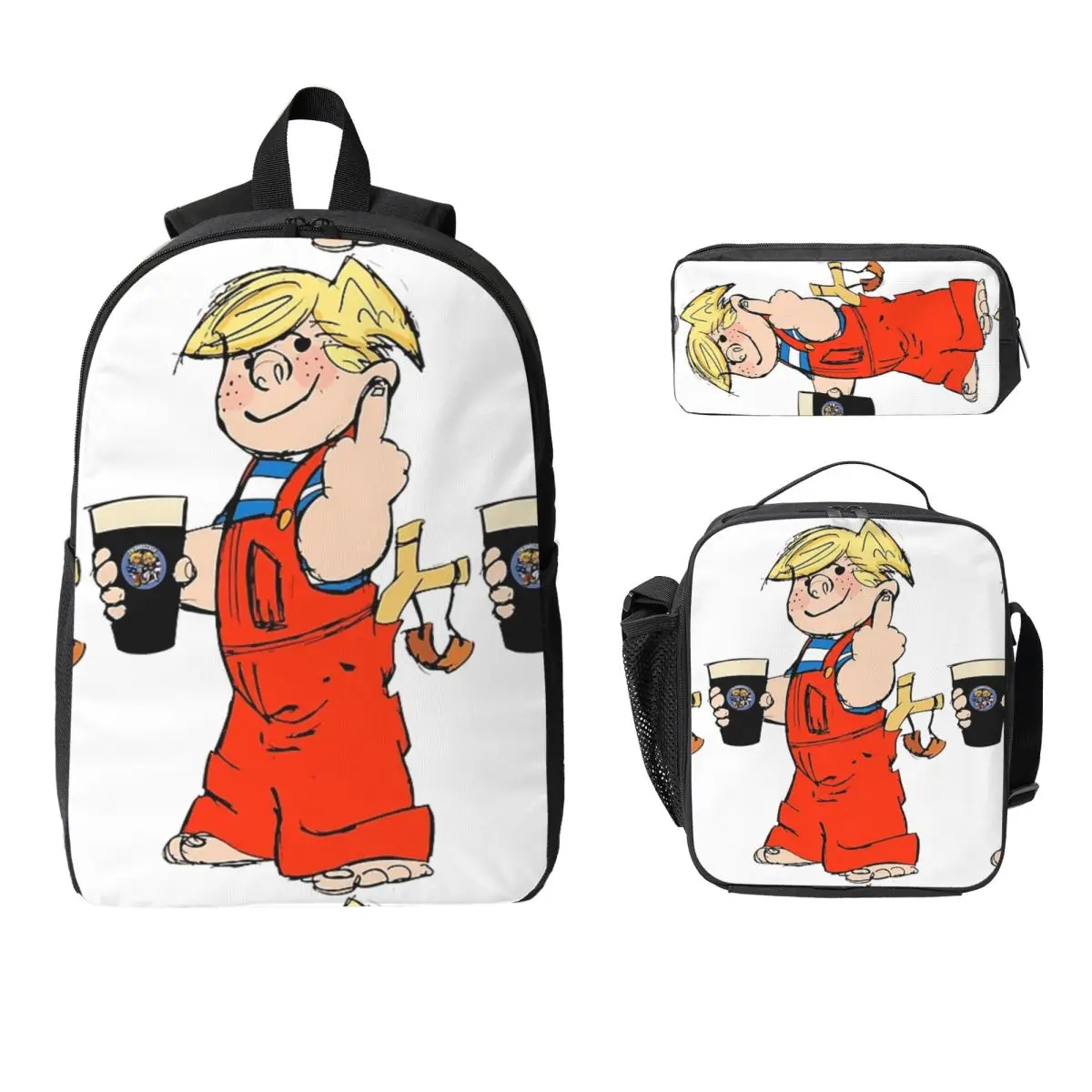 

Рюкзак Dennis The Menace, студенческая сумка для книг для мальчиков и девочек, школьная сумка, сумки на плечо для ноутбука, изолированная сумка для обеда 3 шт., пенал