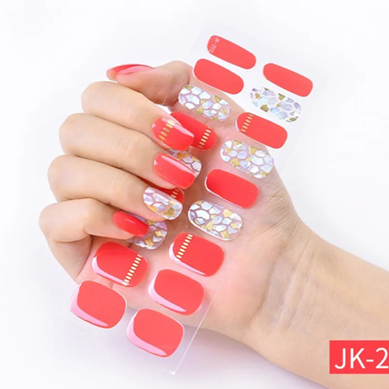 18Tips/Sheet Semi-Cured Gel Nail Strips Patch Sliders Treatment with UV Lamp Full Waterproof Long Lasting Gel Nail Stcikers