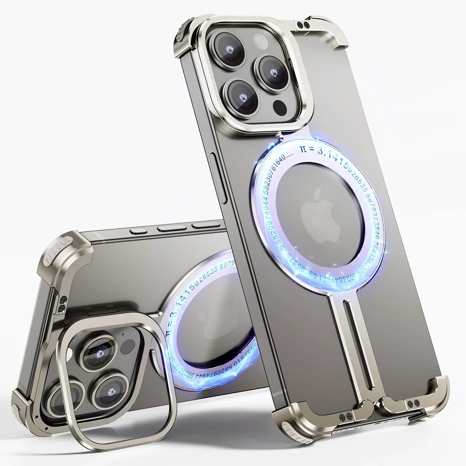 

Eary for iPhone15 Pro Max Phone Case With Magsafe Phone Holder Frameless Metal Shockproof Protective Cover for iPhone14 Pro Max