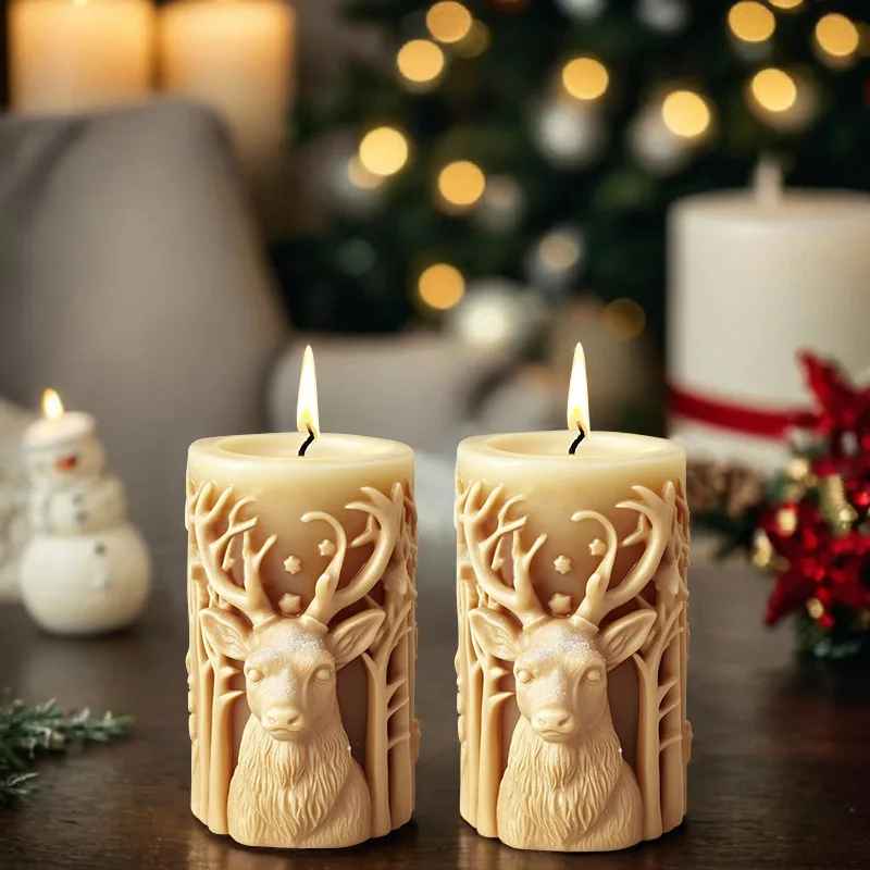 Christmas Cylinder Aromatherapy Candle Silicone Mold Christmas Tree Elk Fragrance Stone DIY Ornament Grinding Tools