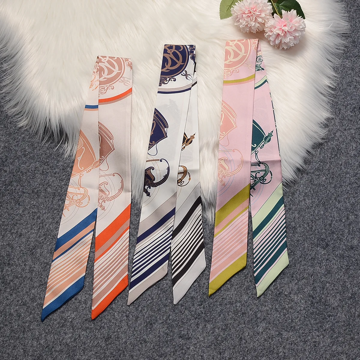 2024 100% Silk Scarf Carriage Print Brand Design Natural Silk Scarf Women Foulard Hair Bag Scarves Fashion Neckerchief Headband