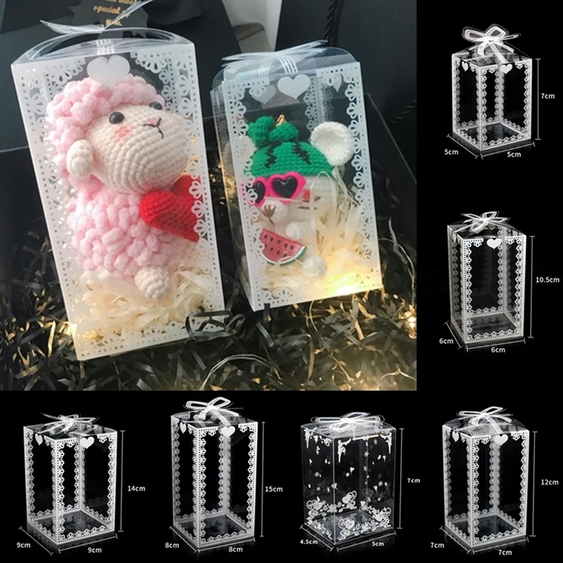 10pcs Transparent Printed PVC Boxes Birthday Wedding Party Decor Valentine Chocolate Candy Box Cake Packaging Event Gifts Box