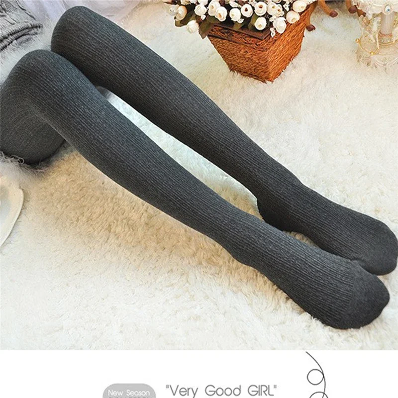 Autumn Winter Pantyhose Cotton Knitted Stockings Candy Color Women Warm Twist Striped Women Tights 2 Designs Footless Tights