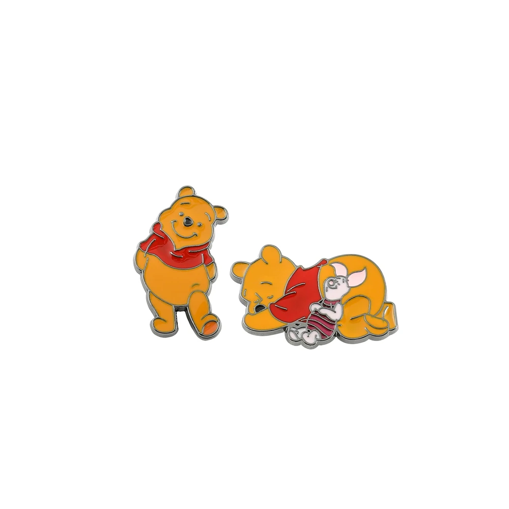 2 Pcs Winnie the Pooh Brooch Creute Pooh Bear Pin Metal Badge Jewelry Clothing Backpack Accessories Gift For Friends