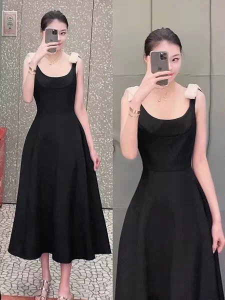 Charms Black White Bowknot Vintage  Dress Skirt Swishy Black Dress Gown Women's Fashion Retro Style Summer Collection