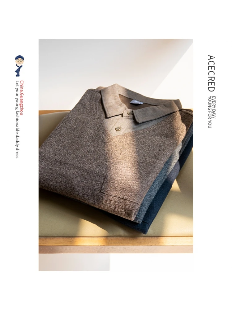 

Loose Long Sve T-irt for Middle-Aged And ly Men Comfortable Breathable Polyester Fiber Casual Sle Autumn Faion