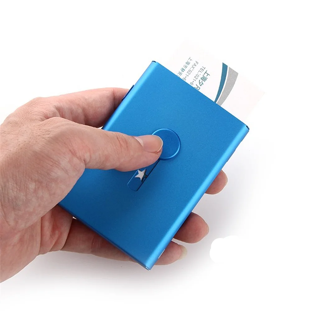 

Hand push Business Name Cards Wallet Holder Aluminum Metal Pocket Case
