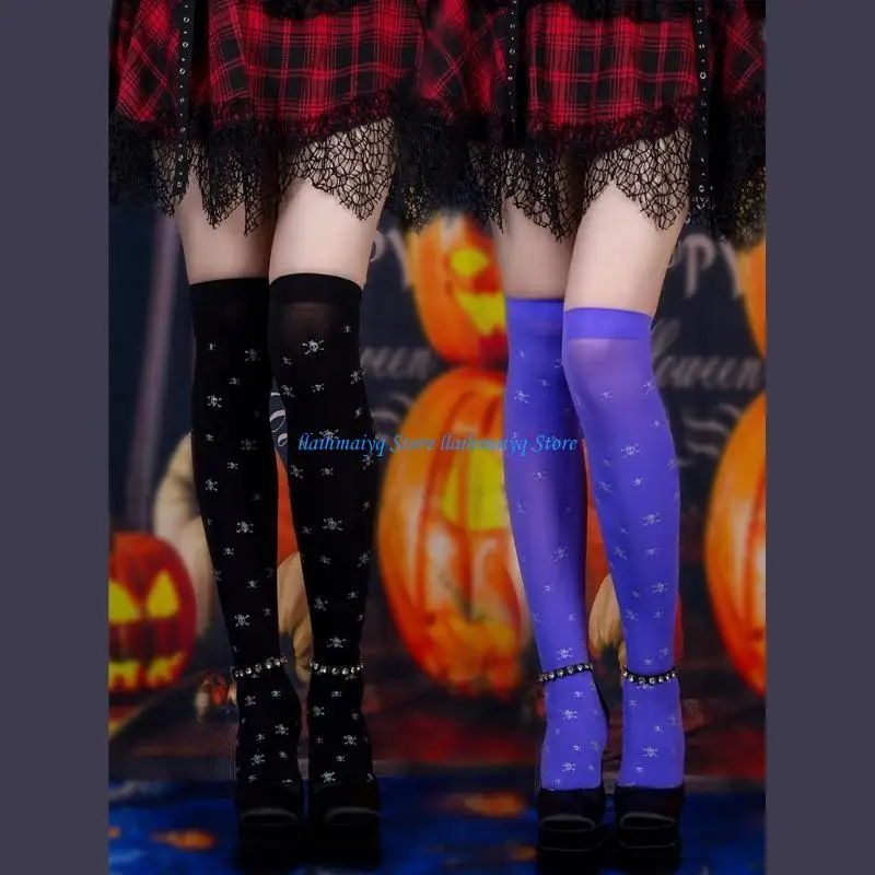 573b Femmes cuisses cuisses Hauts sur le genou High Stockings Japonais Lolitas Skull Print Longues chaussettes minces