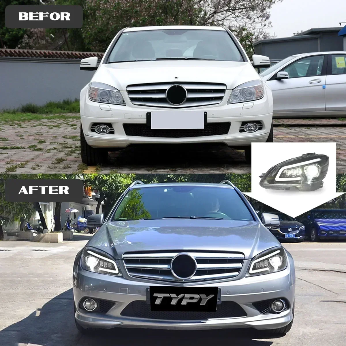 Car Head LampS Assembly For Benz C-Class W204 C200 C260 2007-2011 Upgrade Modified LED Headlights Dynamic Turn Signal Lamp DRL