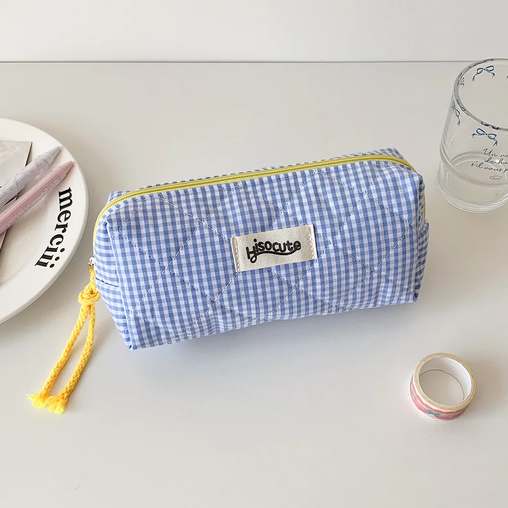 النسخة الكورية من حقيبة أقلام منقوشة بألوان متباينة للطالبات حقيبة تخزين أدوات مكتبية للفتيات ذات سعة كبيرة لمستحضرات التجميل المتنوعة