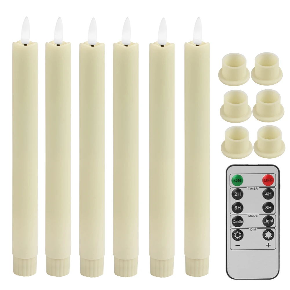 LED Vlamloze Taper Kaarsen Flikkeren met 10-Key Afstandsbediening 11 "Batterij-aangedreven Ivoor Kandelaars Kerst Thuis Bruiloft Decor