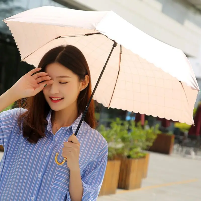 Umbrella for Women, Folding, South Korea, Small, Fresh, Rain, Sun, Sunscreen, UV Protection, Foreign Trade