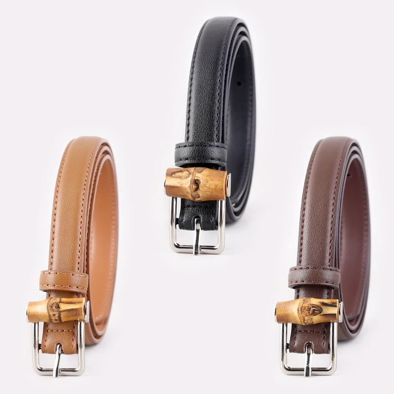 Leather belt women retro bamboo buckle with dresses jeans belt for women