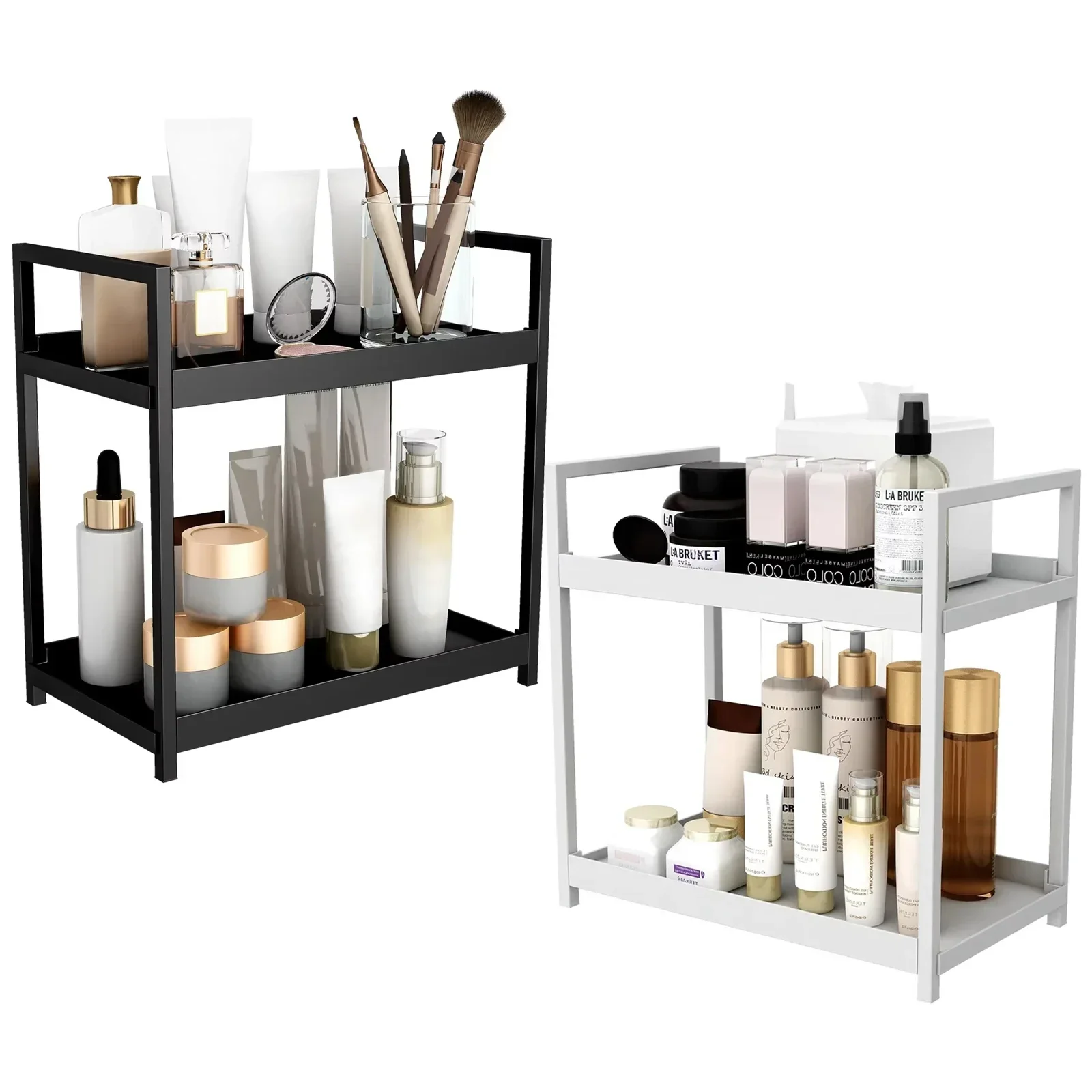 

2 Tier Under Sink Organizer Sliding Cabinet Basket Organizer Rack with Hanging Cup Bathroom Kitchen Organizer Snack organizer