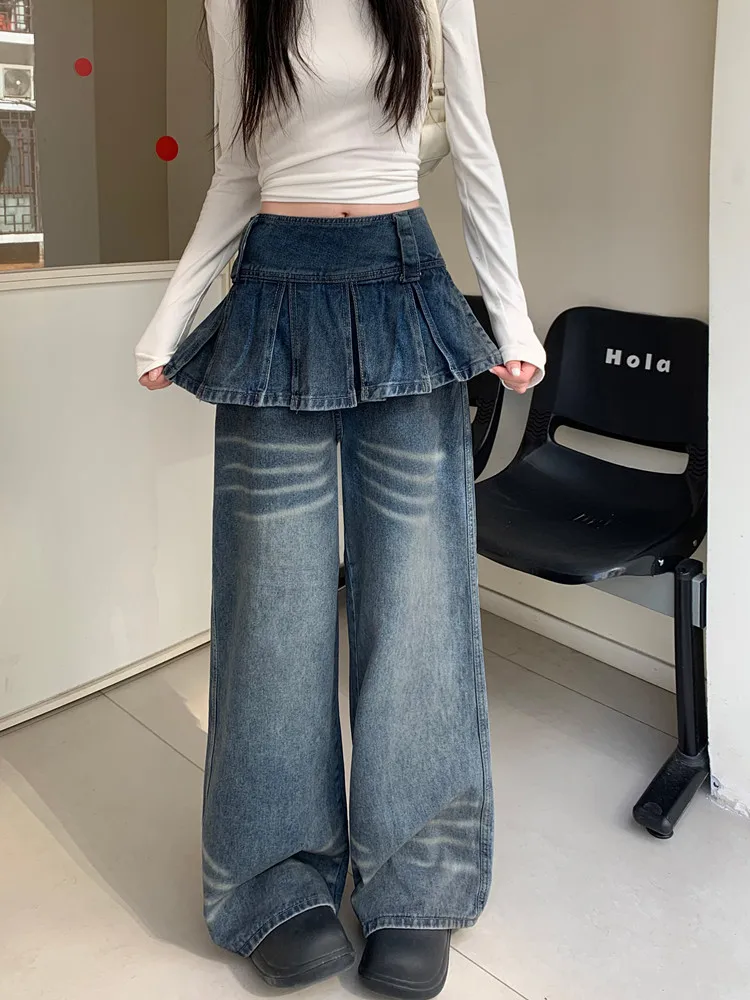 2026 Cyber Y2K Streetwear Vintage Braune Baggy Stacked Jeans für Damen – Weite Bein Denim-Hose Pantalon Femme – Detail 20