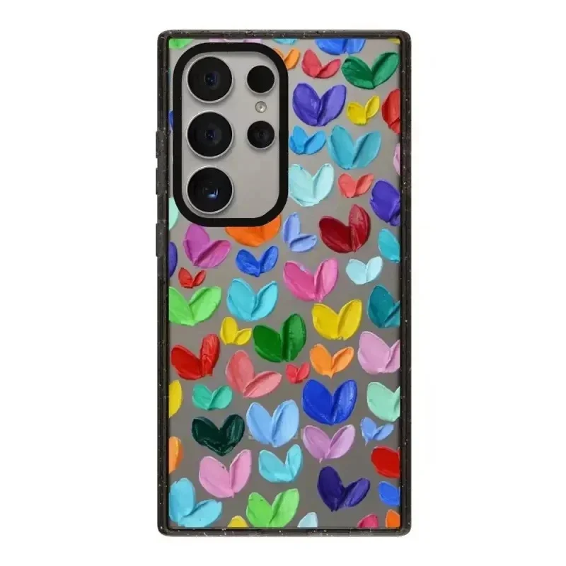 

Colorful letters Hearts Acrylic Black Border Case for Samsung Galaxy S24 S23 S22 Ultra S24+ S23+ S22 Plus Cover Protective Shell