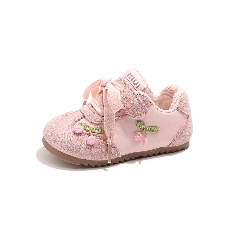 

2026 Girls' Spring/Summer New Style Sneakers Cute Cherry, Fashionable Versatile Casual Shoes, Leather Upper, Non-Slip Soft Sole
