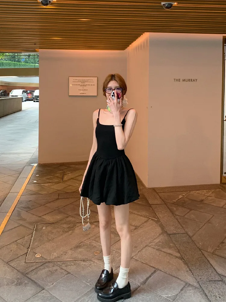 ผู้หญิงฤดูร้อน Party Suspender Bubble Dress Lady Ruched มินิเดรสหญิงคลาสสิกชุดวันเกิด