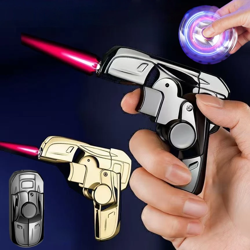 

New Butane Gas Lighter Folding Gyro Racing Style Windproof Inflatable Lighter Red Flame Rotating Decompression Play Gift