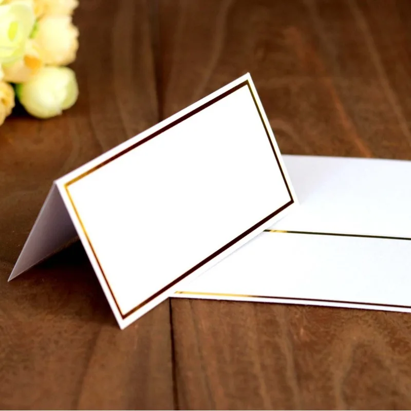 1Pcs Name Place Paper Cards Wedding Banquet Reserved Seating Blank Rectangular Foil Border Table Decor Birthday Party Greeting