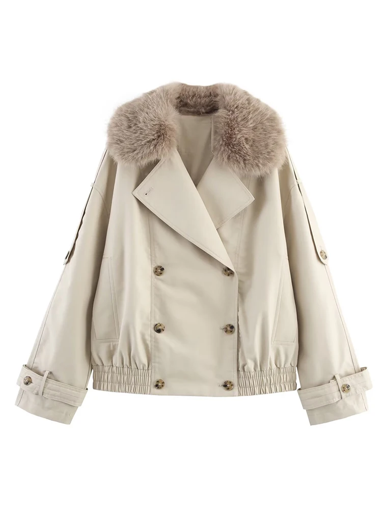 HH 2025 Fashion Women Elegant Casual Loose Jackets Woman Street Style Lapel Double-Breasted Pocket Decoration Short Coats