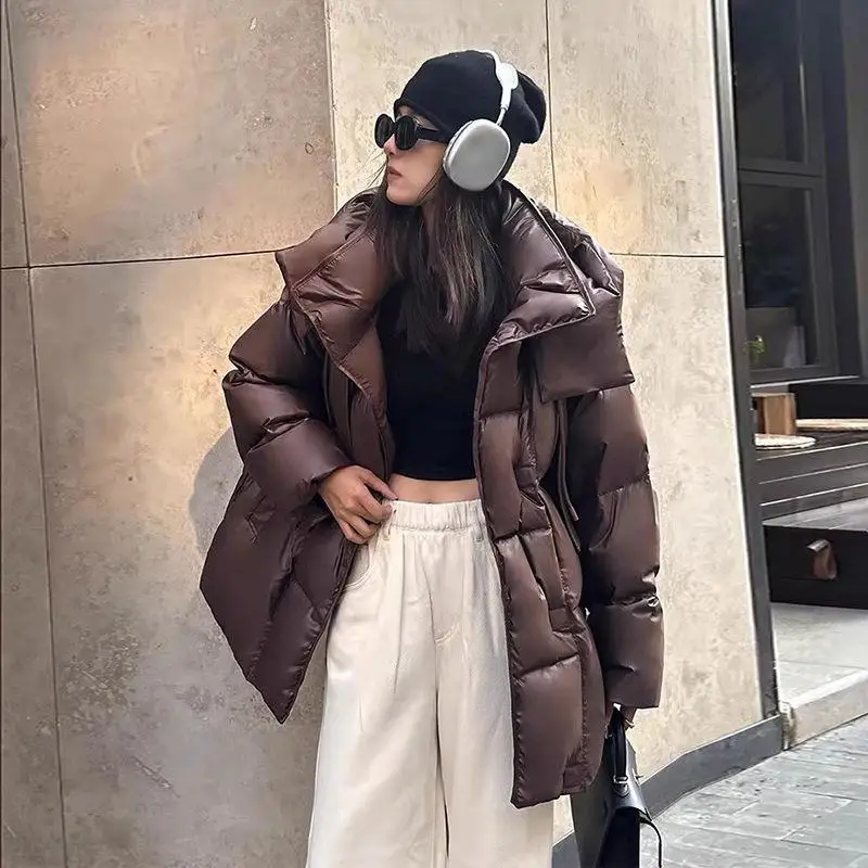 

Женское зимнее пальто средней длины Du down Jaet Thiened Bread Sle, корейская версия, прямой крой, длинное пальто на молнии