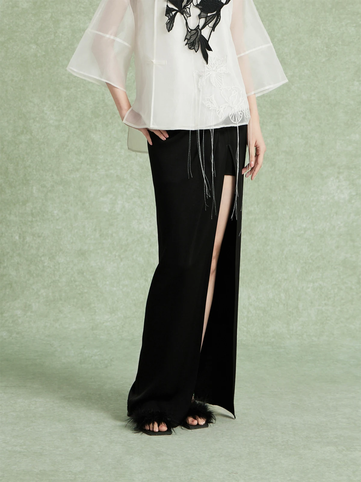 

Новая китайская юбка из ацетата с разрезом, модная женская юбка-ханьфу из полиэстера, стройнящая фигуру