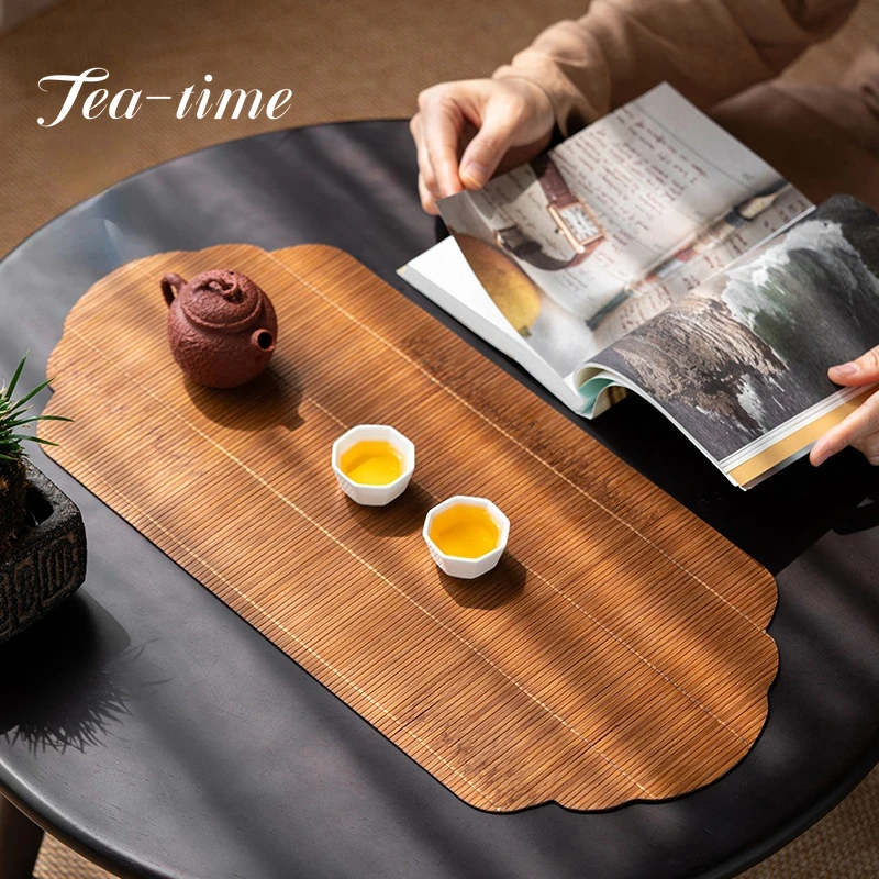 Lacquer Bamboo Weaving Auspicious Cloud Tea Mat Hand-woven Table Flag Zen Tea Making Waterproof Tea Mat Tea Ceremony Accessories