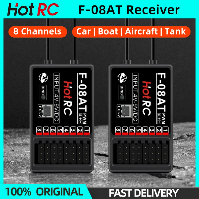 HotRC F-08AT Gyro Receiver 2.4Ghz 8CH PWM Output Radio Control Input DC4V-9V For CT-8A Transmitter RC Car Boat Tank Aircraft